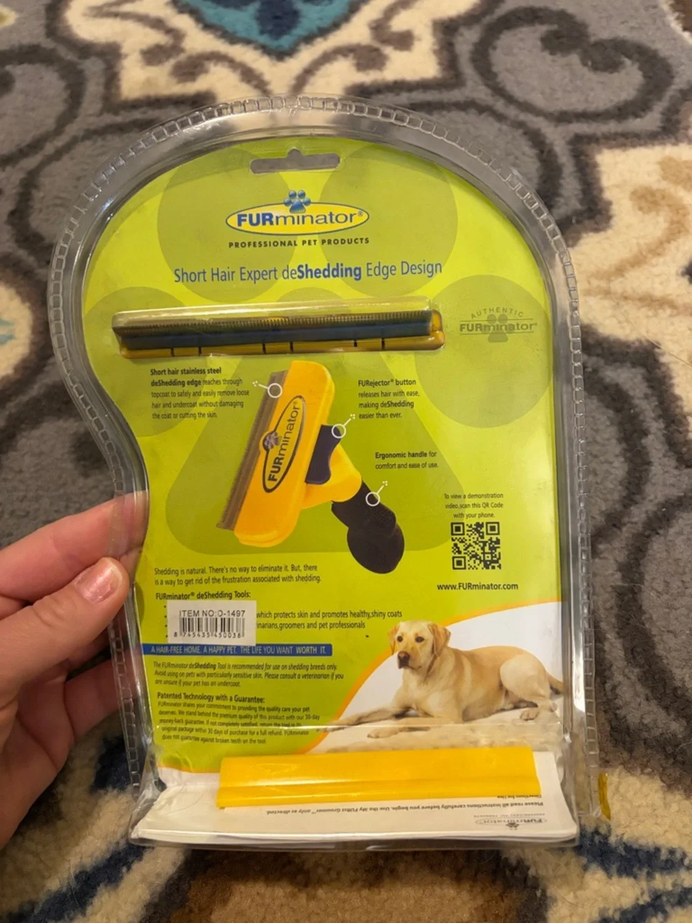 FURminator Short Hair deShedding Tool - Yellow and Black for Dogs
